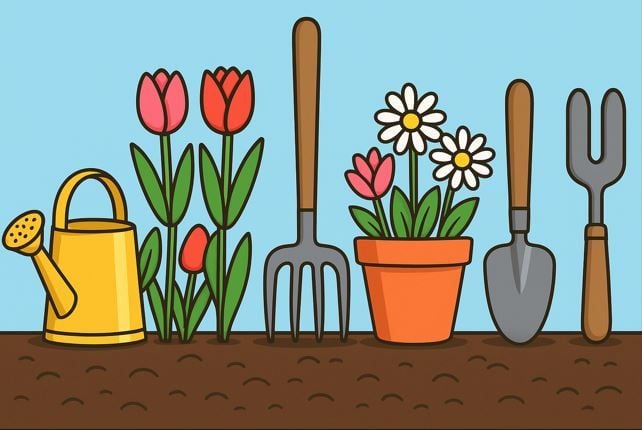 Flowers and gardening tools